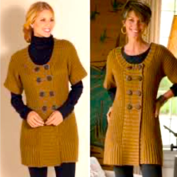 Soft Surroundings Women's Wool Blend Tunic Sweater Dress Sz M Cardigan Short Slv - Picture 1 of 16